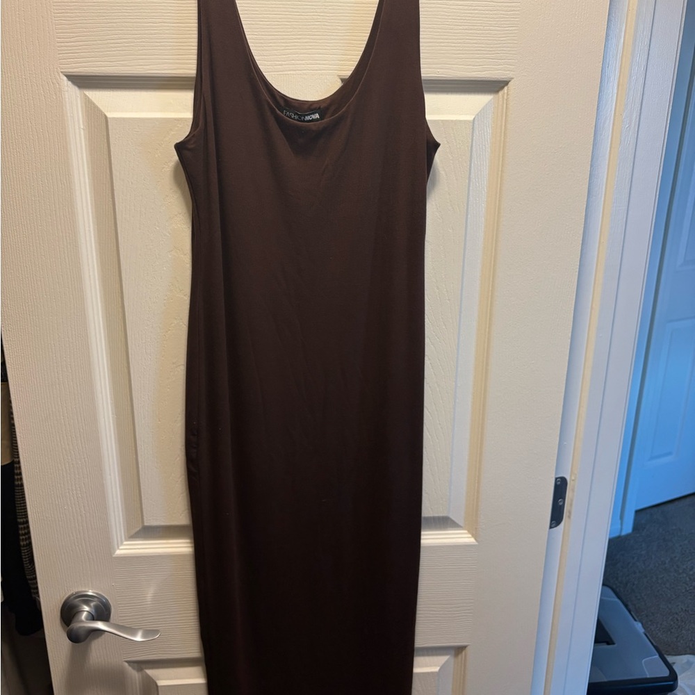 NWT Fashion Nova Brown Your Needs Met Midi Dress - Picture 4 of 7